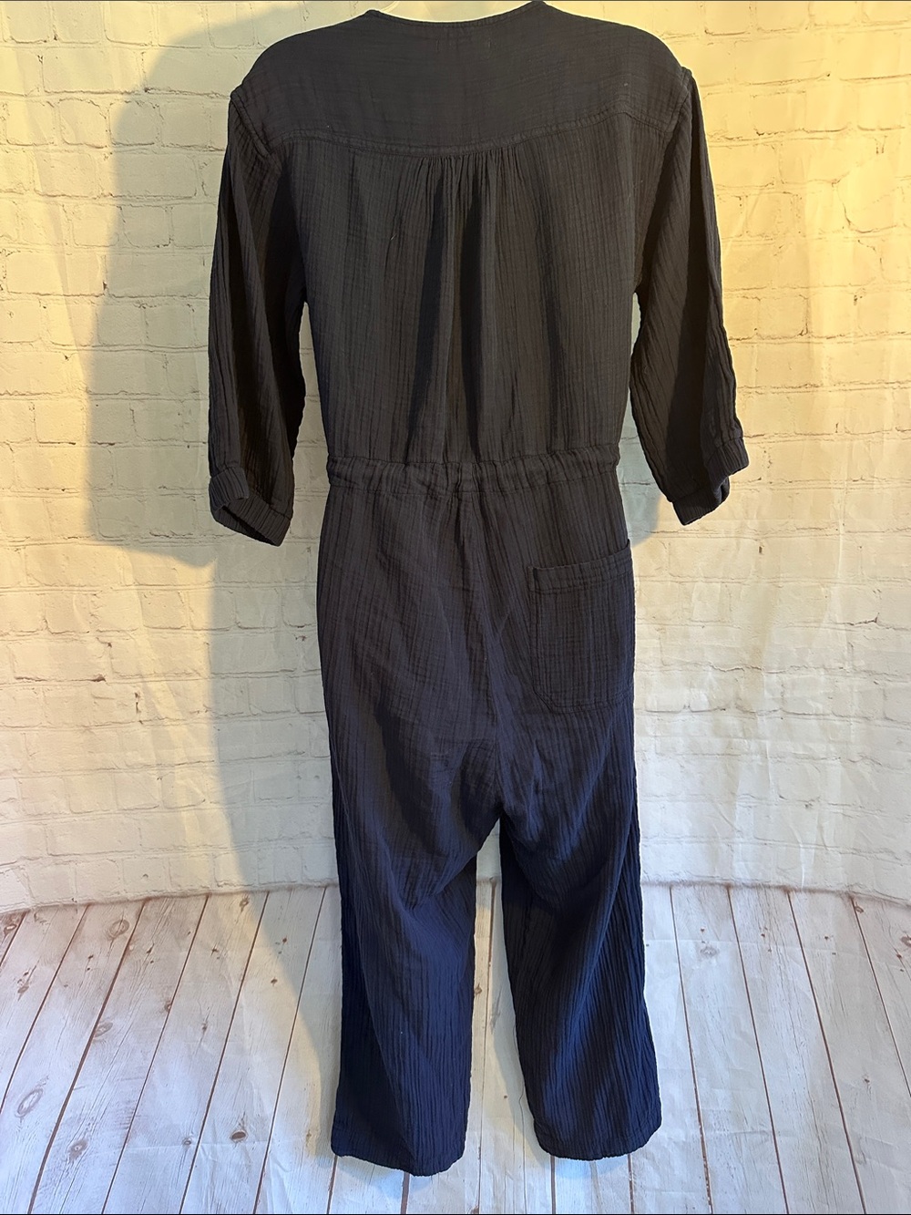 Sundry 3/4 Sleeve Tie-Waist Jumpsuit 100% Cotton Navy with Pockets Size 2 - Picture 8 of 9